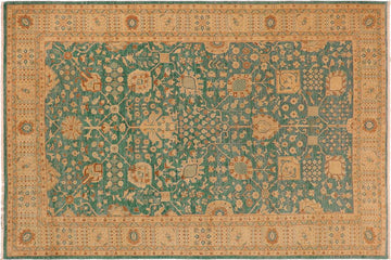 handmade Traditional Kafkaz Chobi Ziegler Green Tan Hand Knotted RECTANGLE 100% WOOL area rug 10 x 14
